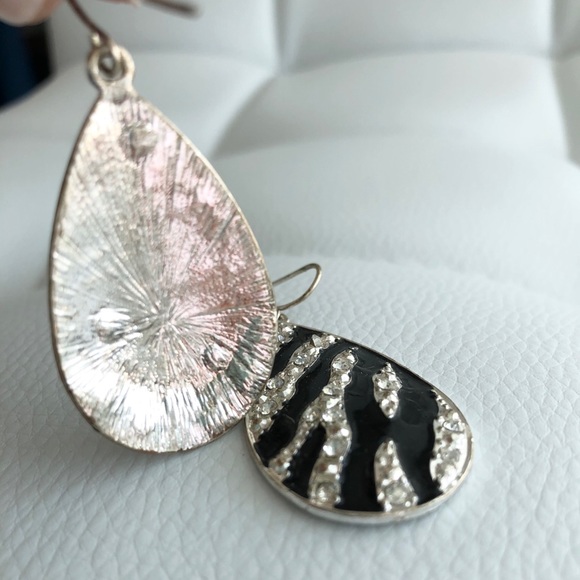 Zebra Print Earrings, Silver Gold Black - Picture 5 of 5